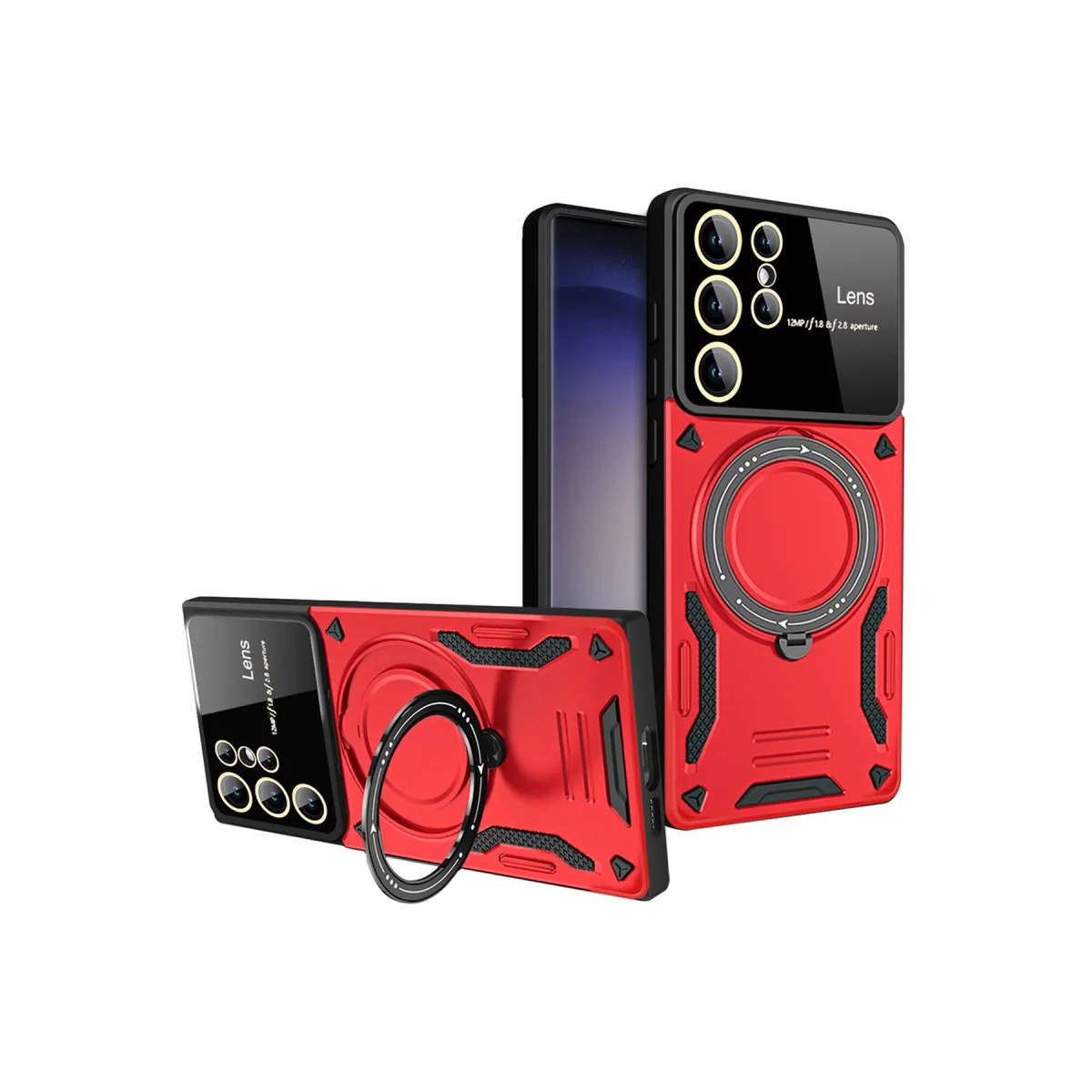Galaxy S25 Ultra Joy Lens Standlı Kılıf - Kırmızı, 180° Katlanabilir Stand ve Askeri Düzeyde Koruma