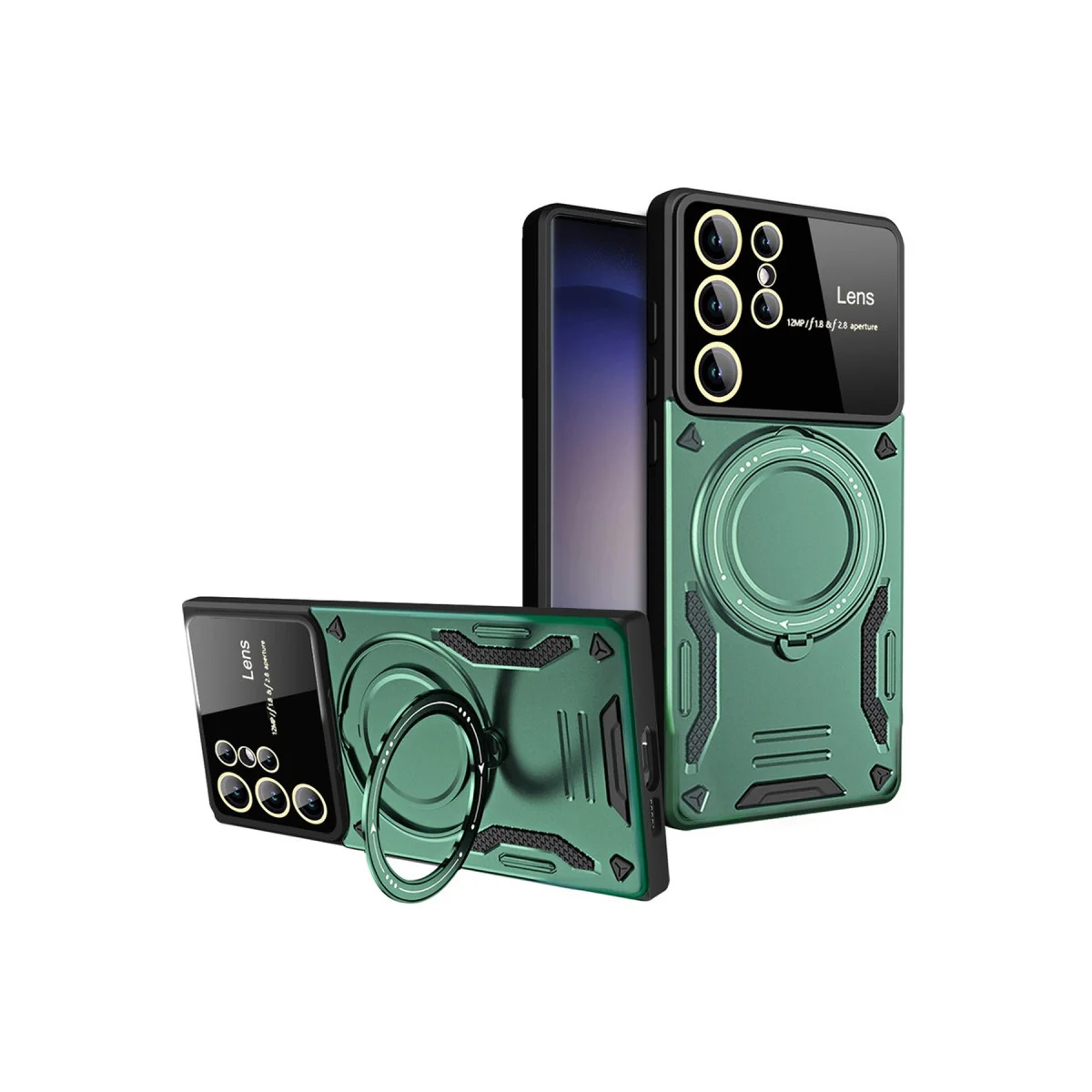 Galaxy S25 Ultra Kılıf - Joy Lens Standlı Koyu Yeşil, 360° Döner Standlı Koruma Kılıfı