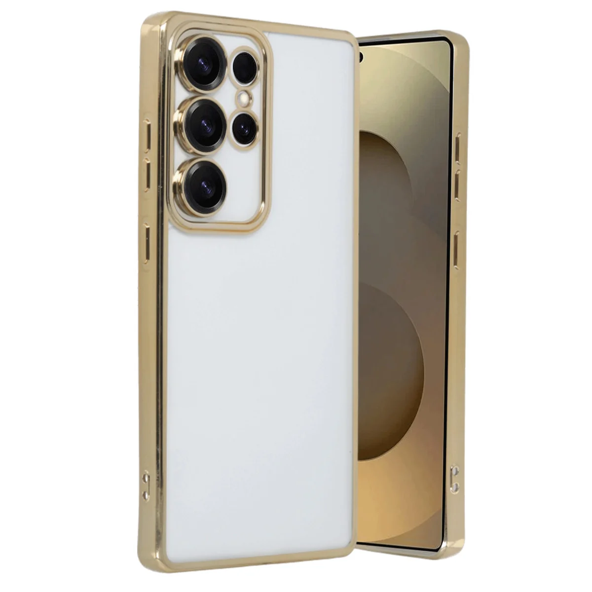 Galaxy S25 Ultra Razer Lensli Silikon Kılıf - Gold, 4 Köşe Hava Yastığı ve Estetik Tasarım