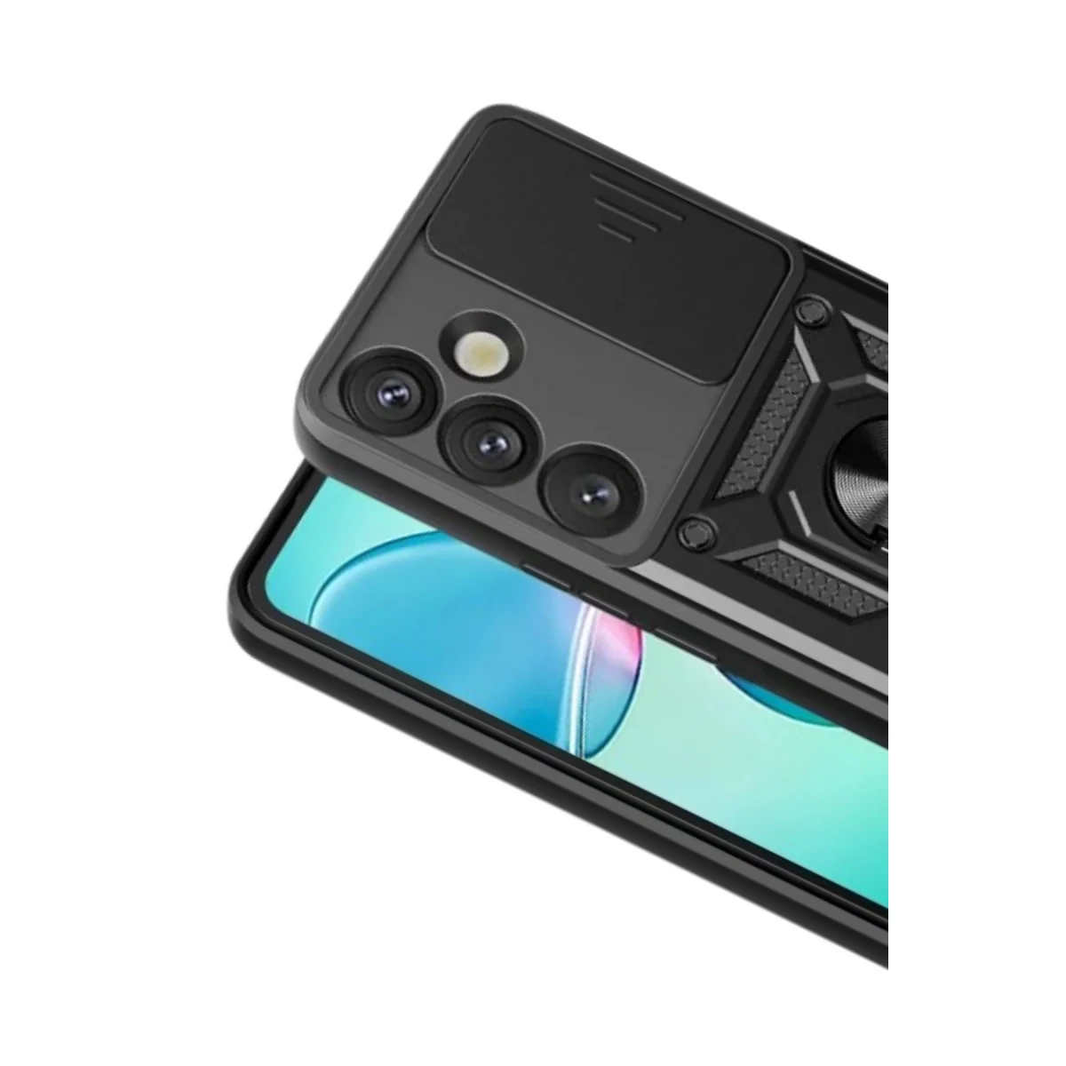 Galaxy S26 Pars Lens Yüzüklü Silikon Kılıf - Premium Kamera Koruması & Metal Stand (Siyah)