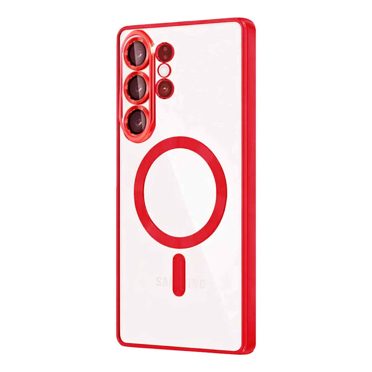 Galaxy S26 Ultra Kross Magneticsafe Kırmızı Şeffaf Kapak - MagSafe Uyumlu ve 360° Koruma