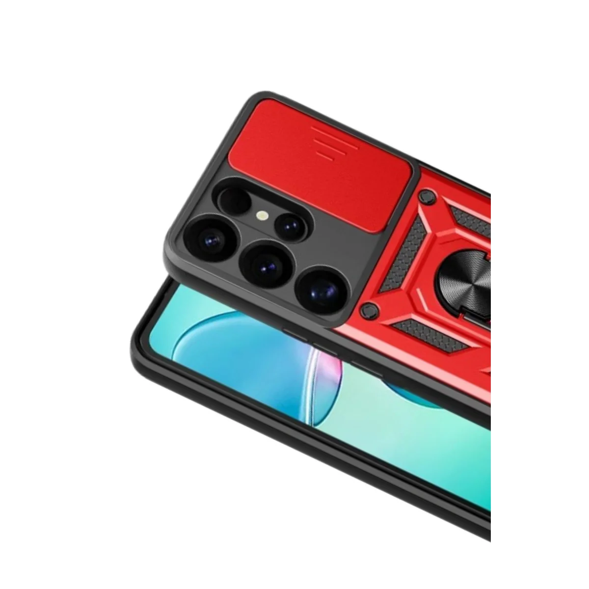 Galaxy S26 Ultra Pars Lens Yüzüklü Silikon Kılıf - Kırmızı