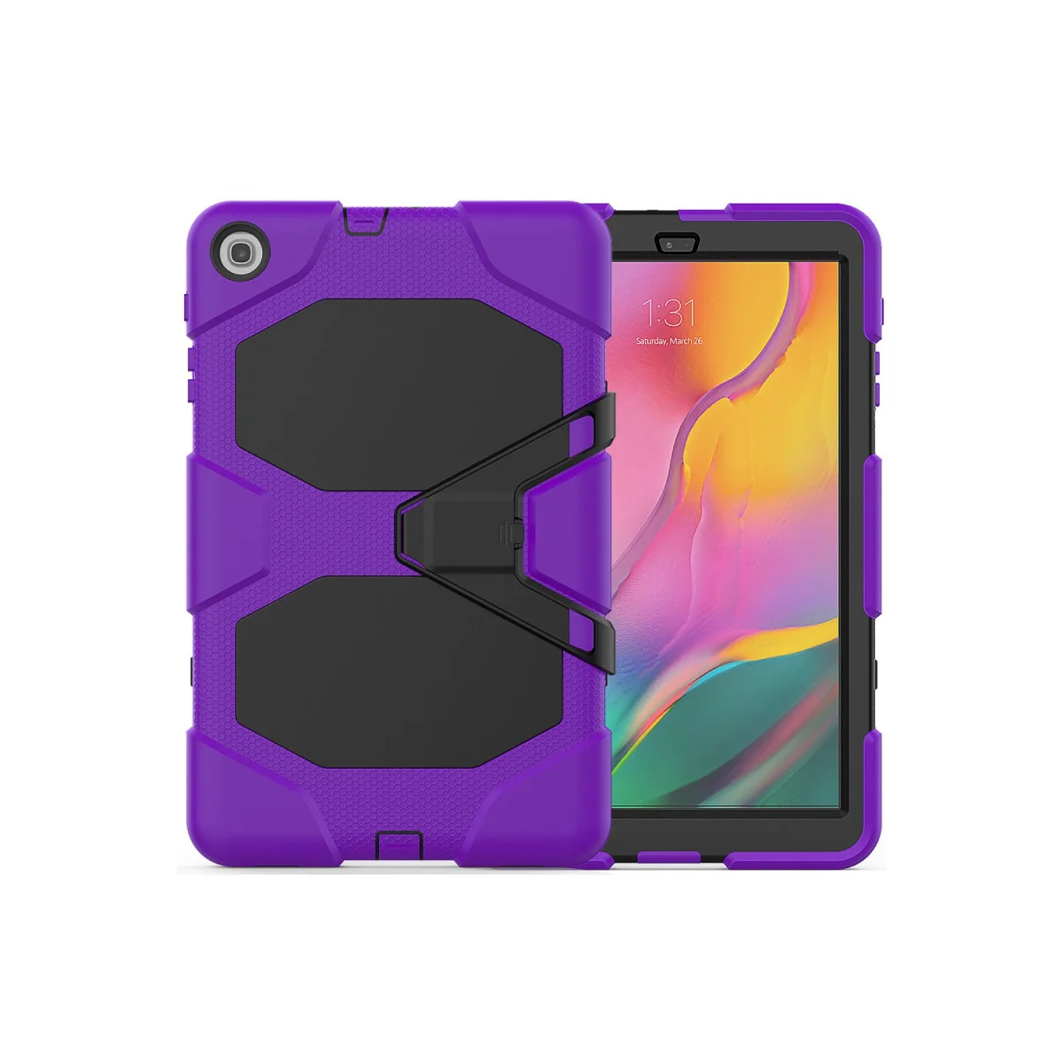 Galaxy Tab A 10.1 Griffin Stili Koruyucu Kılıf - 360° Dönüşlü Standlı Tablet Kapak - Mor