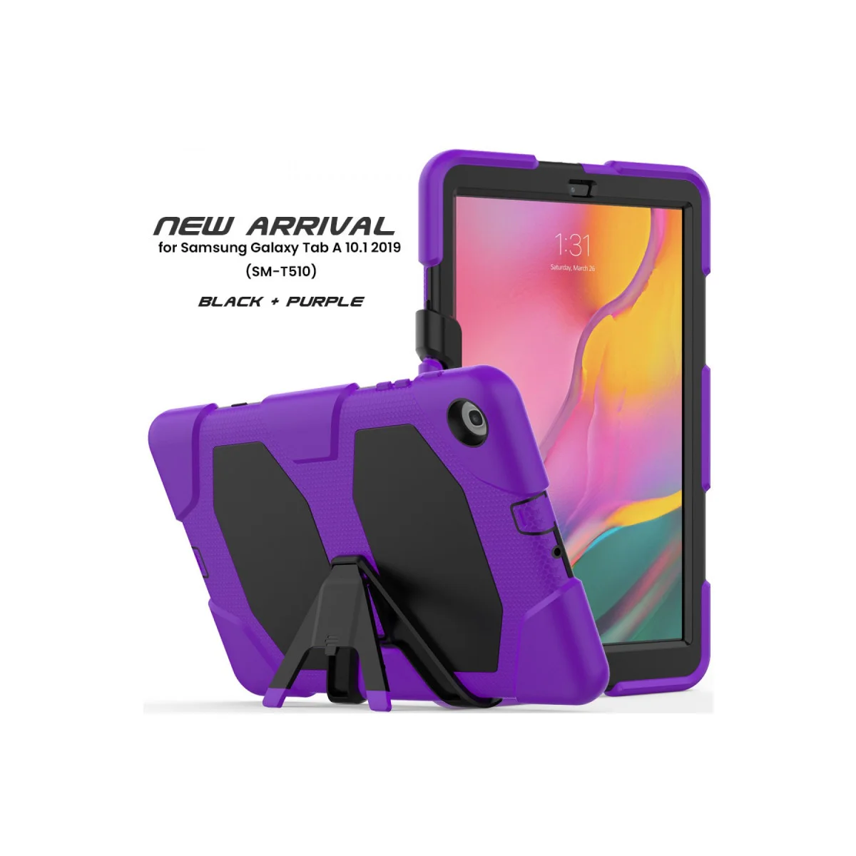 Galaxy Tab A 10.1 Griffin Stili Koruyucu Kılıf - 360° Dönüşlü Standlı Tablet Kapak - Mor