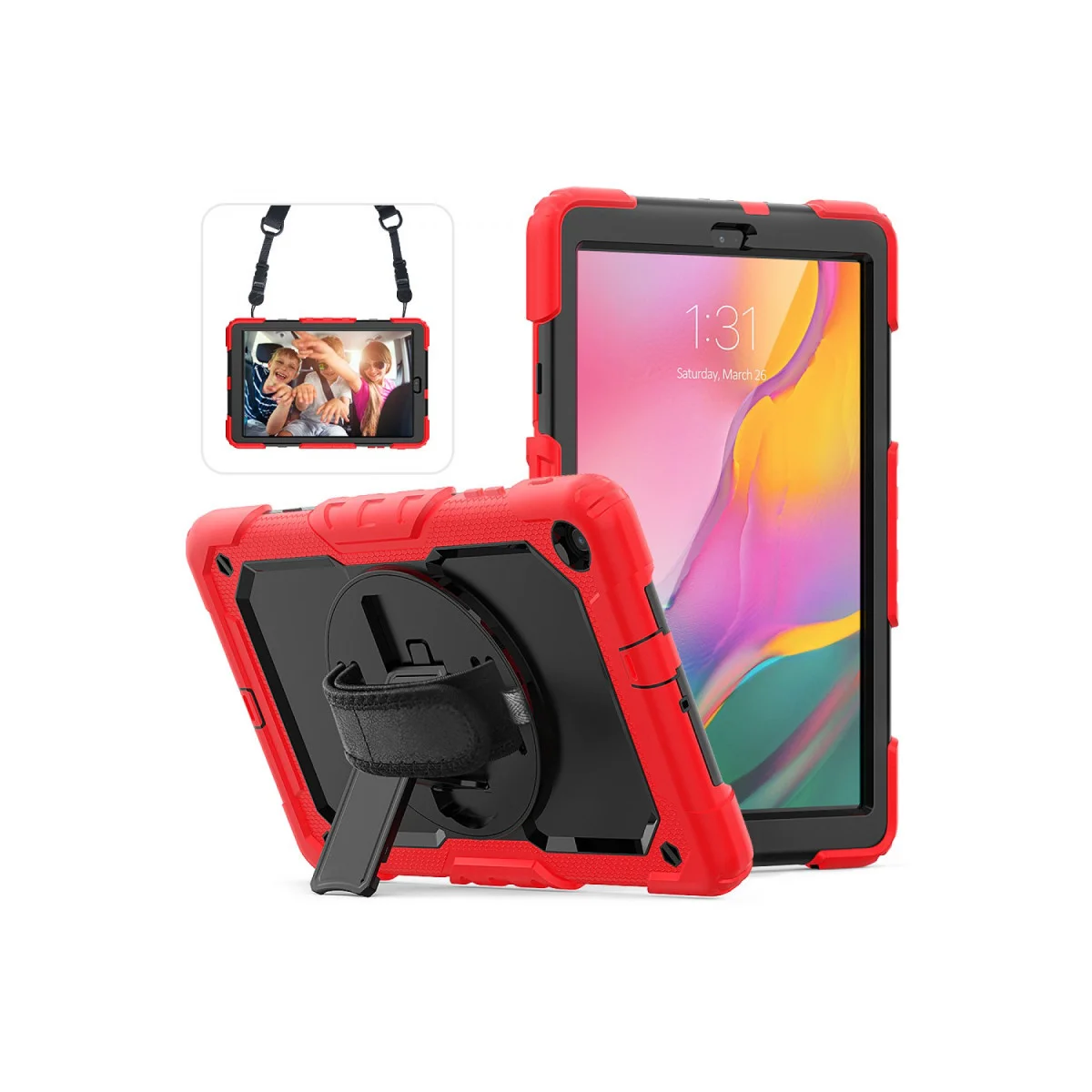 Galaxy Tab A 10.1 Kılıf Kırmızı Standlı Tablet Kapağı - T510 Uyumlu