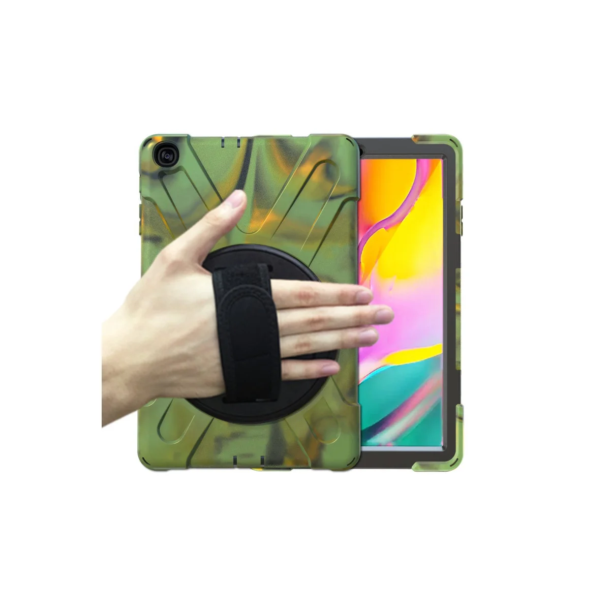 Galaxy Tab A 10.1 (T510) Kılıf - 360° Dönen Kamuflaj Tablet Kılıfı & Stand