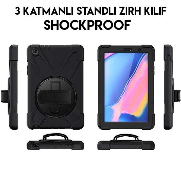 Galaxy Tab A 8 (2019) P200-P205 3 Katmanlı Standlı Şok Koruyucu Kılıf - Tam Koruma