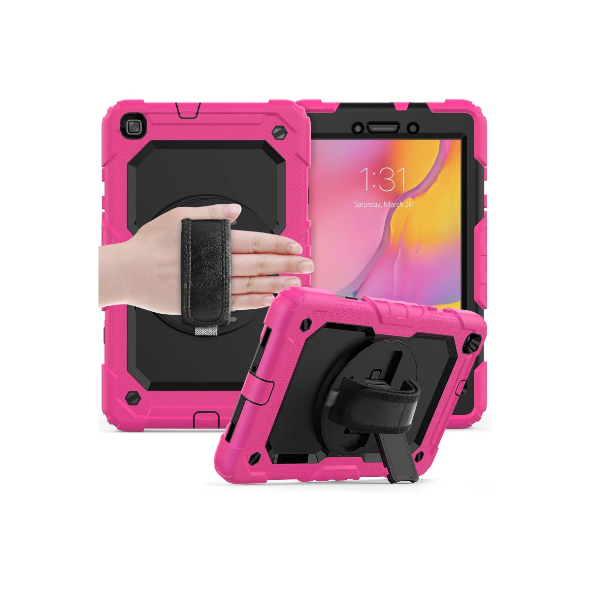 Galaxy Tab A 8 Kılıf Pars Pembe - 360 Derece Döner Standlı Koruyucu