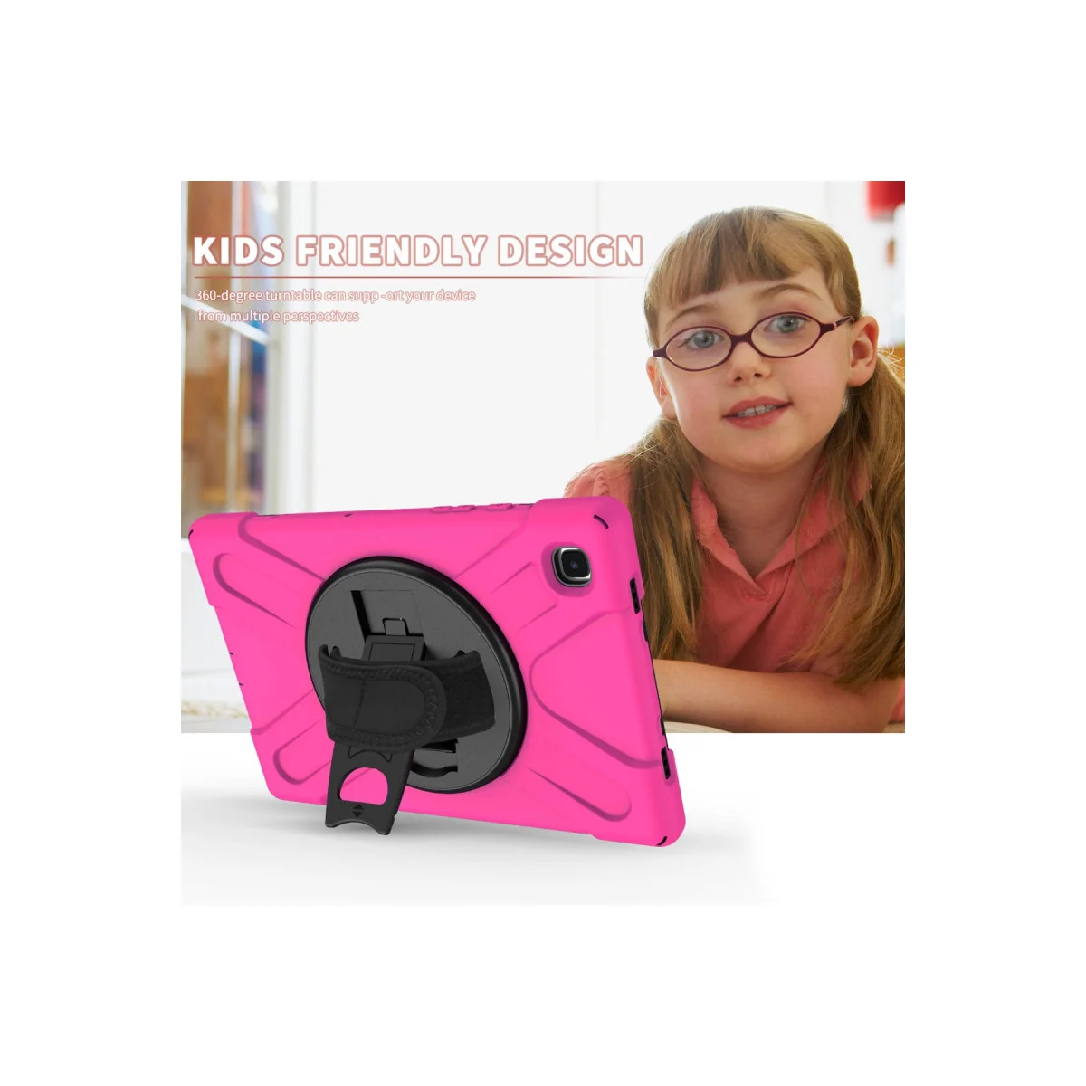 Galaxy Tab A7 Lite 8.7 Pembe Tablet Kılıfı - 360 Döner Stand ve Koruyucu Kılıf