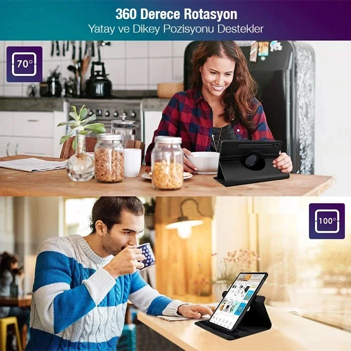Galaxy Tab S7 12.4" 360° Döner Standlı Deri Kılıf T970 T975 T976