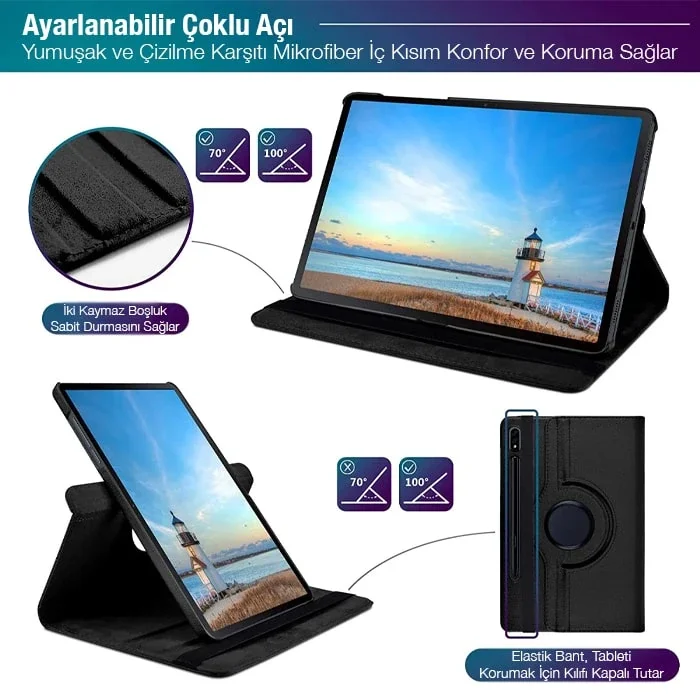 Galaxy Tab S8 11.0 360° Döner Standlı Kılıf - Manyetik Kapaklı Koruyucu Deri