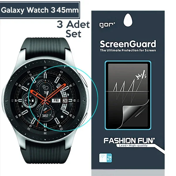 Galaxy Watch 3 45mm Darbe Emici Ekran Koruyucu 3'lü Set - Kabarcıksız ve Çizilmeye Dayanıklı