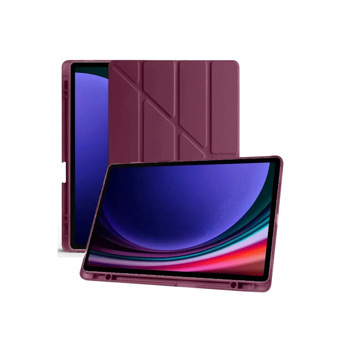 Galaxy X610 Tab S9 FE Plus Mars Tablet Kılıfı - Mürdüm Kalemlikli ve Katlanabilir