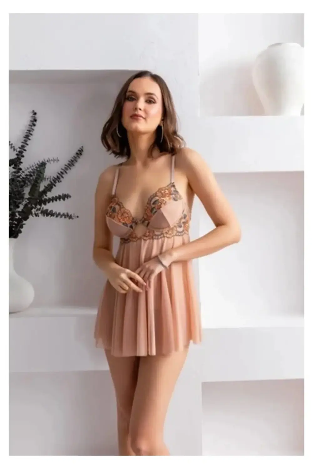 Pilelistore Gallipoli 31932 Çiçek Desenli Tül Gecelik