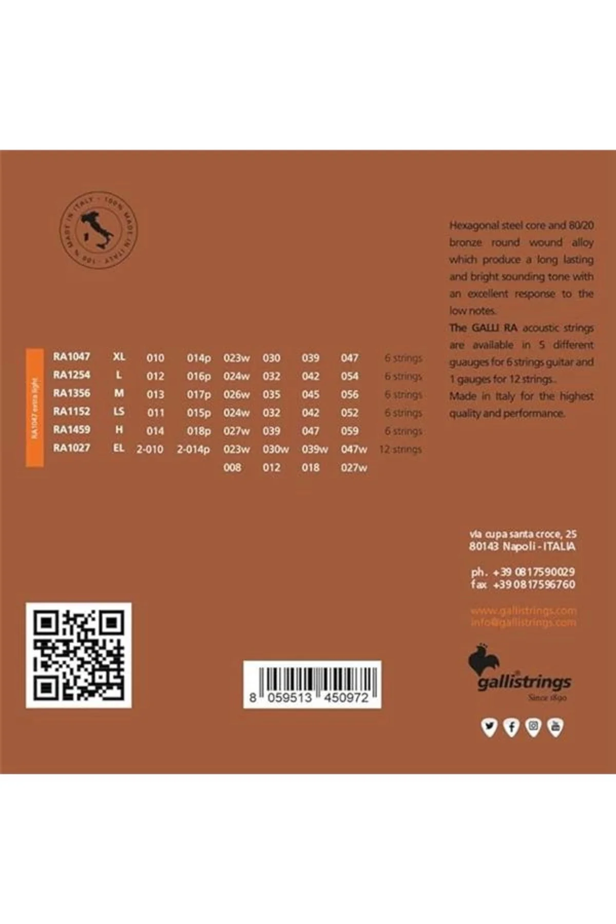 Gallistrings RA1047 EXTRA LIGHT Akustik Gitar Teli