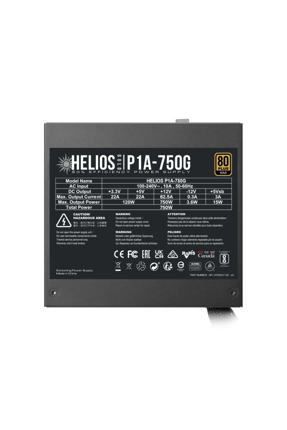GAMDIAS HELIOS P1A-750G, 750W, 80+ Gold, Aktif PFC, GAMING, ATX, 