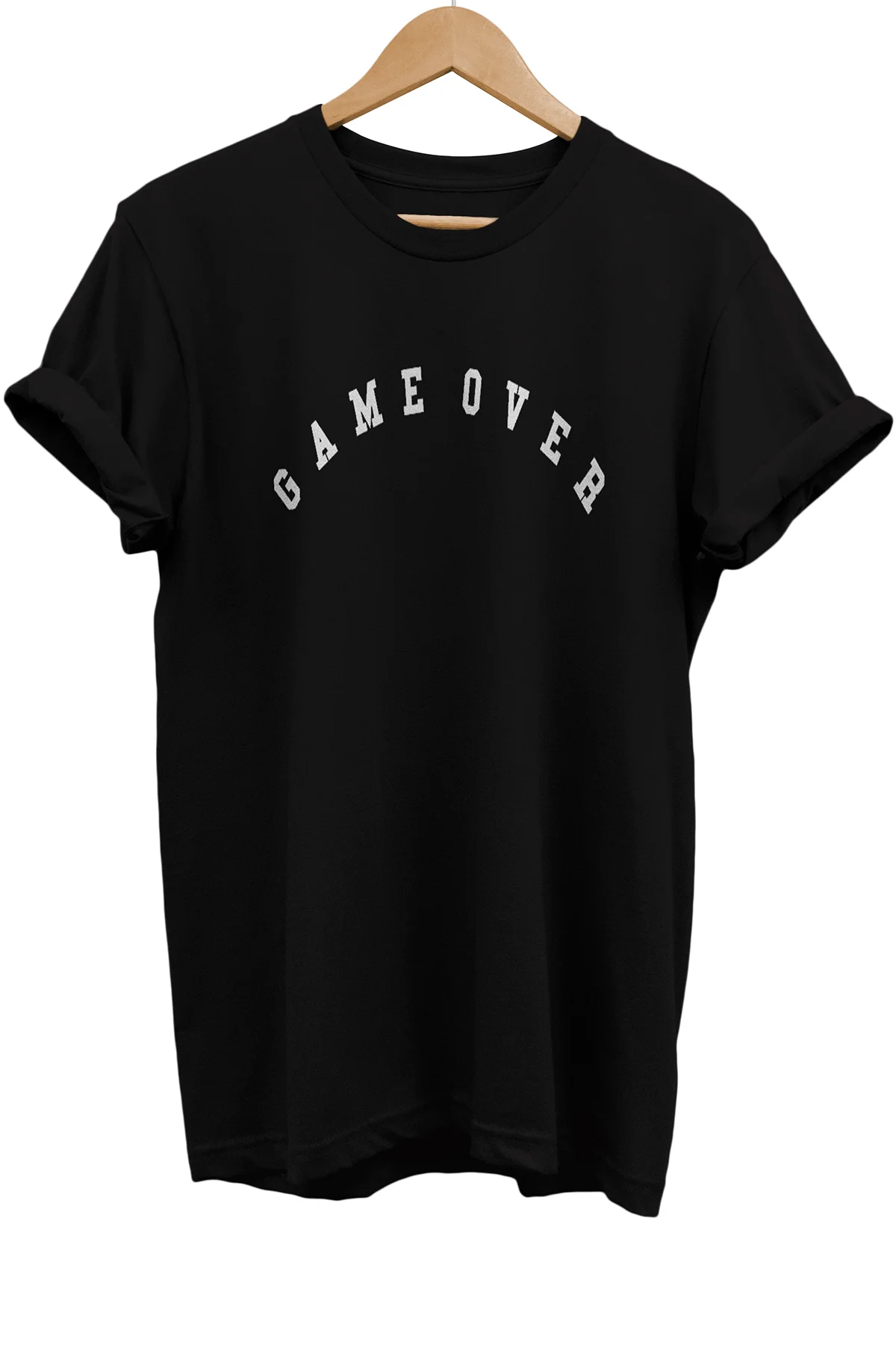 Game Over Baskılı %100 Pamuk Oversize Siyah T-shirt