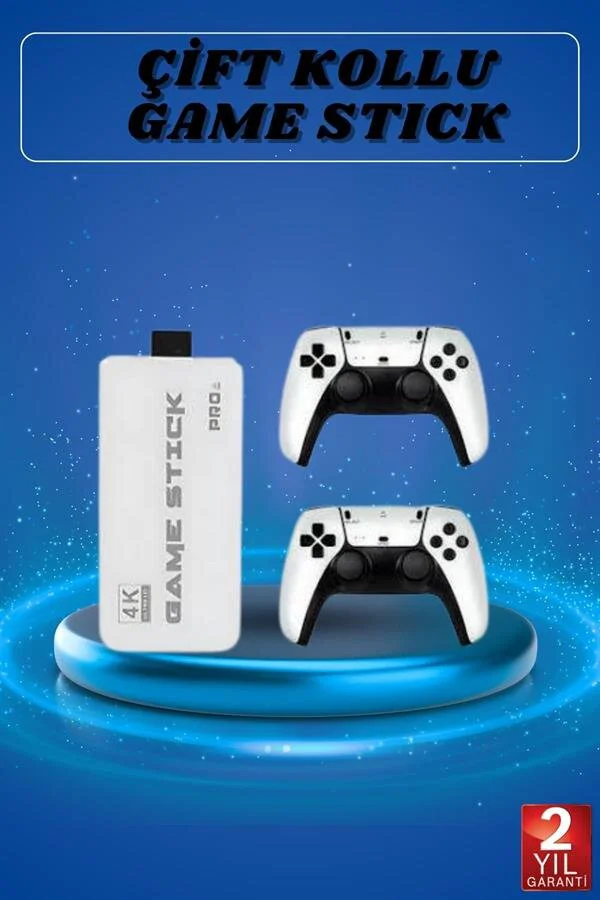 Game Stick 4K Retro Çift Kollu Atari Konsolu - 20.000+ Oyun, Şık Beyaz Tasarım