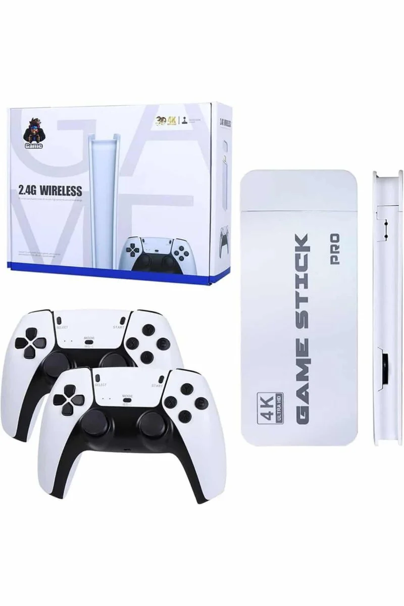 Game Stick 4K Retro Çift Kollu Atari Konsolu - 20.000+ Oyun, Beyaz Tasarım