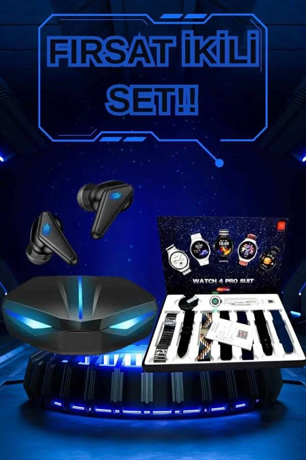 Gamer Kulaklık ve Çok Kordonlu Akıllı Saat Seti - K55 Bluetooth, Gürültü Önleyici ve GPS Özellikli