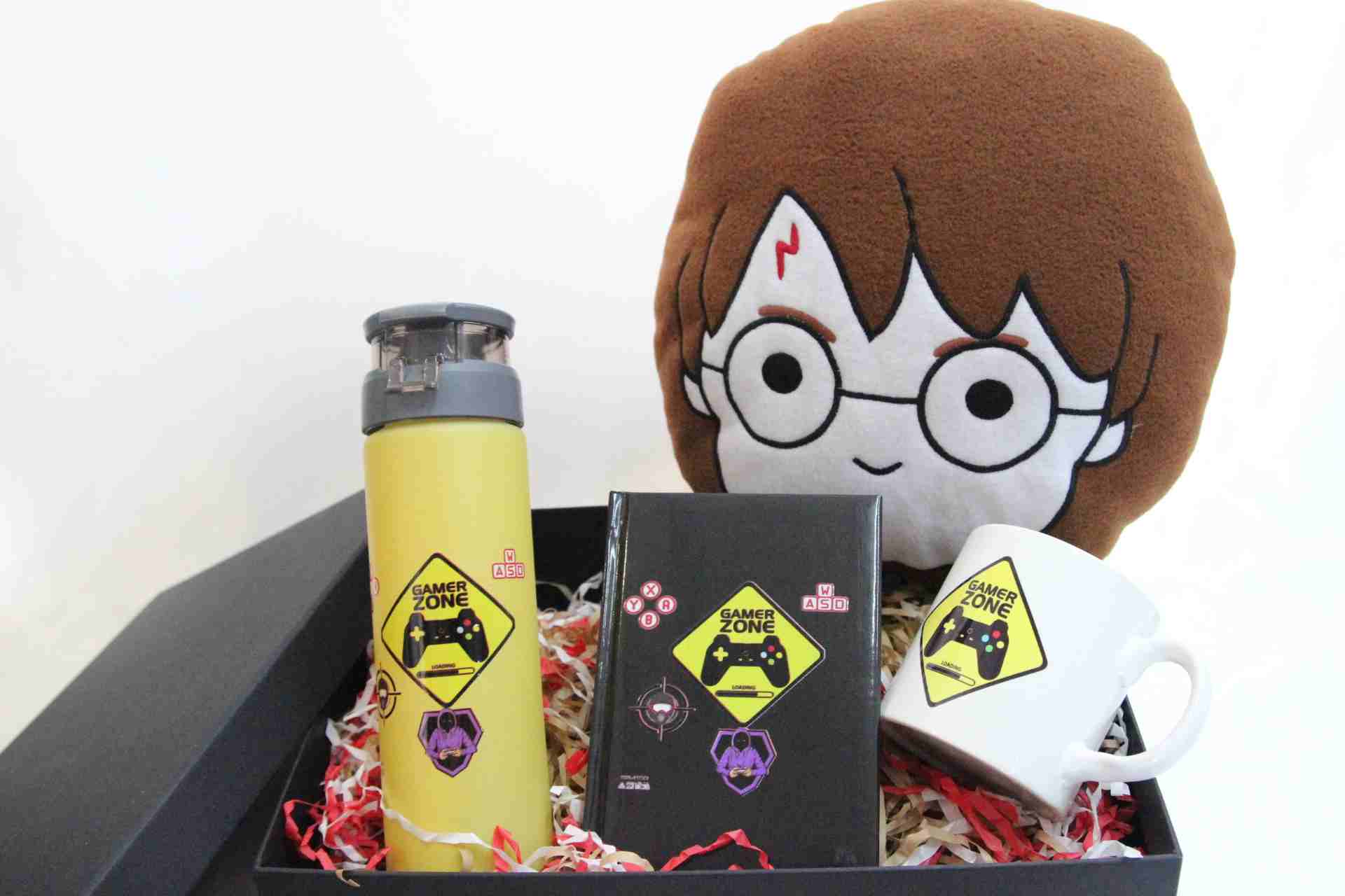 Gamer Zone Temalı Hediye Seti - Harry Potter Yastık, Termos,Defter ve Kupa Bardak Hediye Kutusu