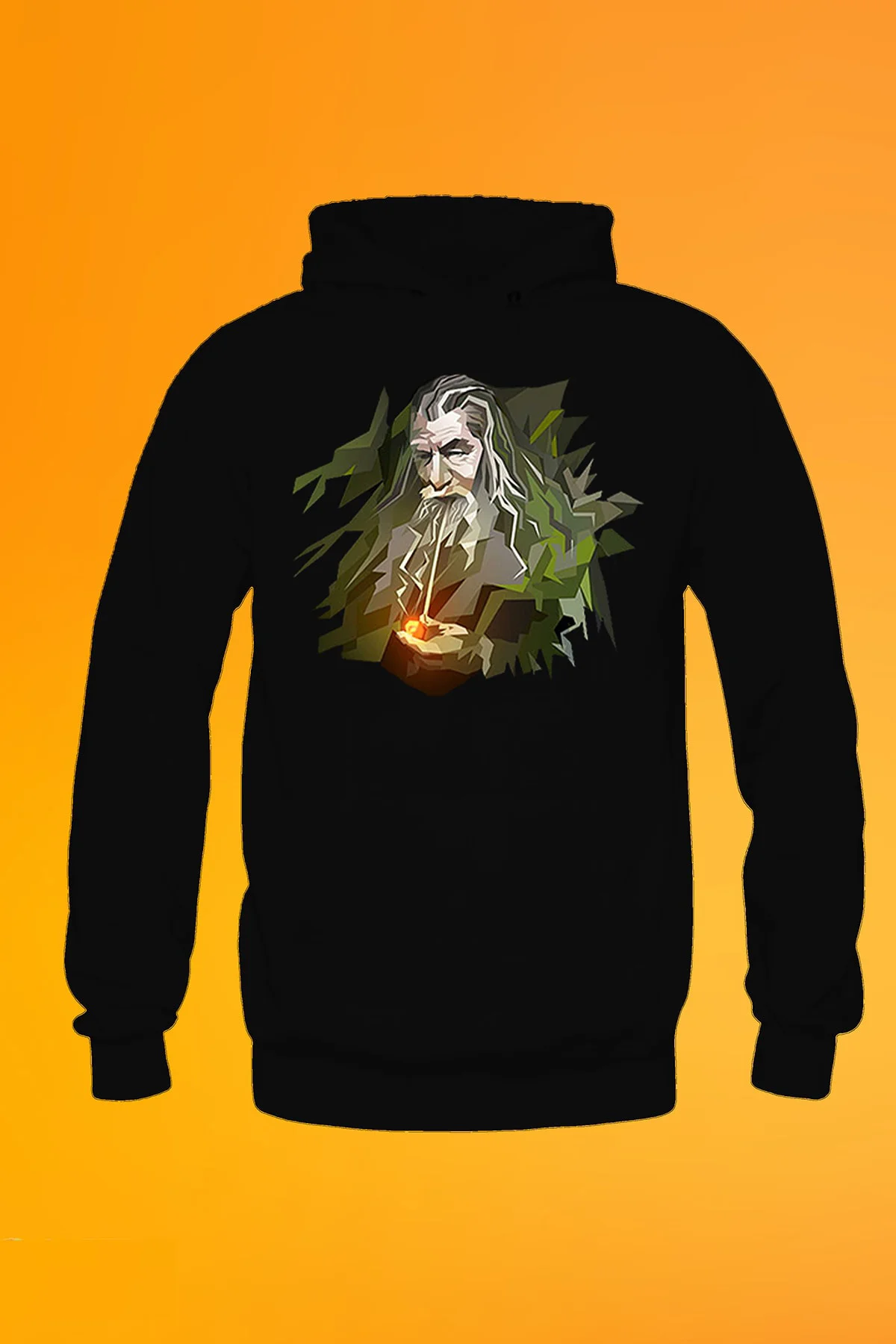 Gandalf Baskılı Siyah Unisex Kapşonlu Sweatshirt Hoodie