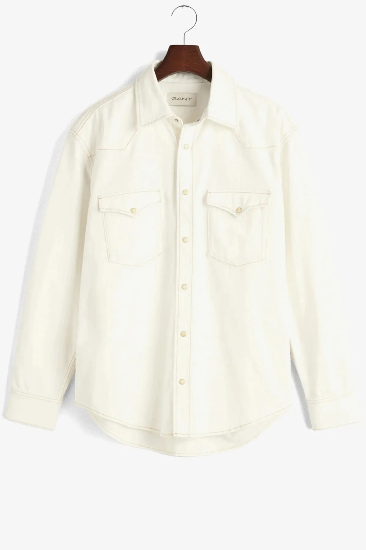 GANT Mens Relaxed Fit Rel Denim Rodeo Shirt Erkek Kanvas Klasik Yaka Çıt Çıtlı Rahat Kesim Gömlek Krem