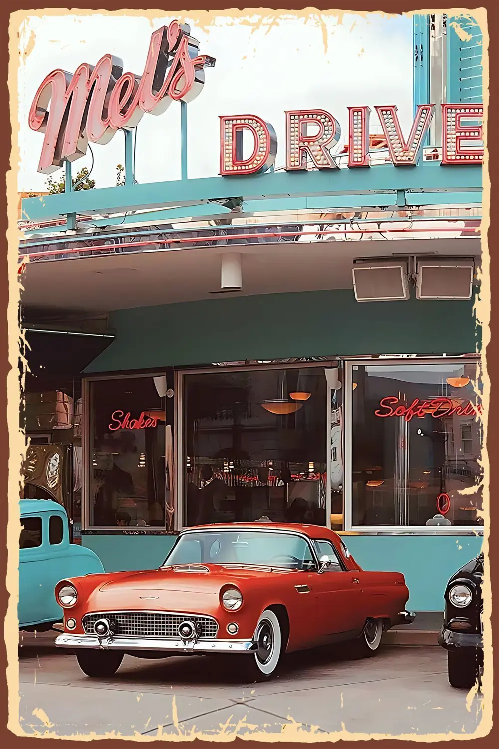 Garage Car Araba Retro Ahşap Poster