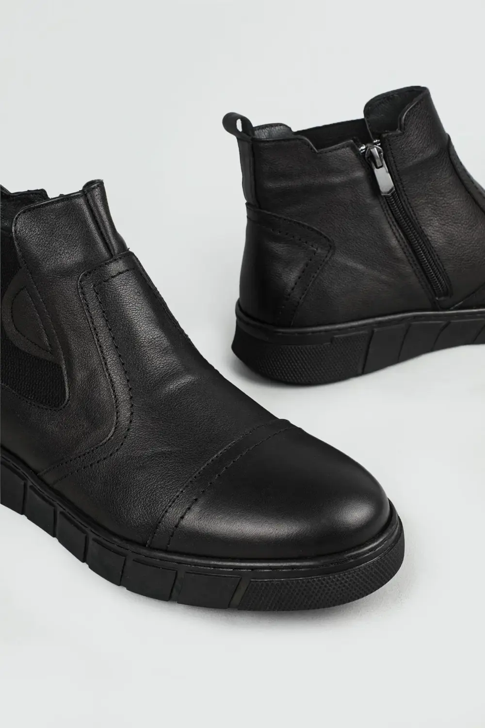 Garantili Hakiki Deri Lastik Bağcıklı Kaymaz Taban Erkek Kısa Bot