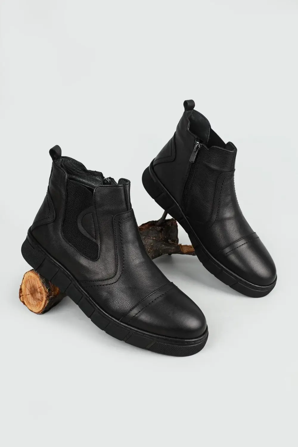 Garantili Hakiki Deri Lastik Bağcıklı Kaymaz Taban Erkek Kısa Bot