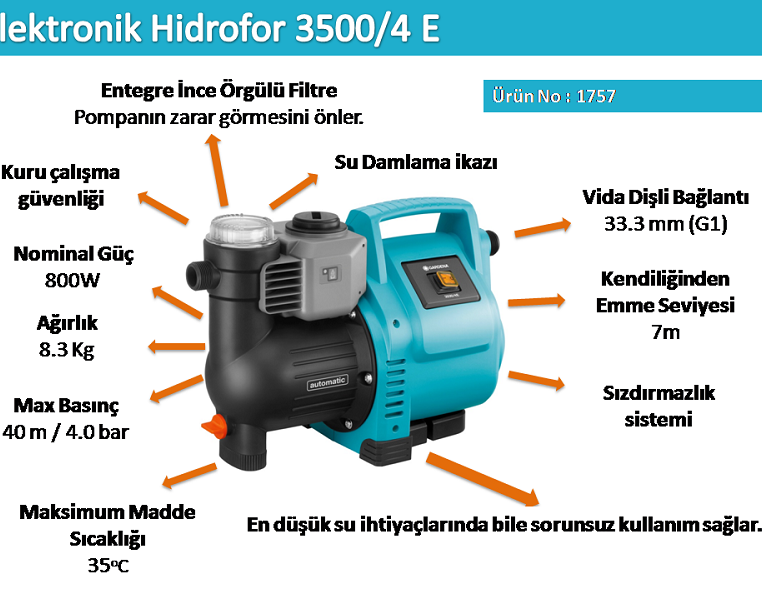 Gardena 1757 Clasic Jet Pompa Hidrofor Otomatik 3500/4E