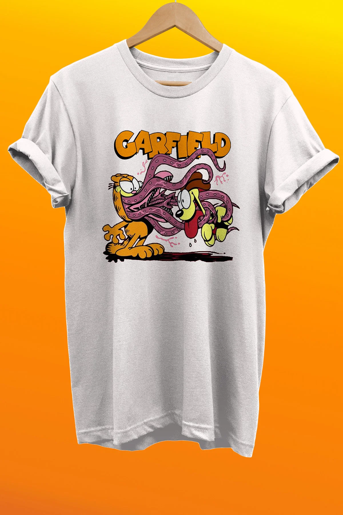 Garfield Baskılı %100 Pamuk Basic T-shirt Normal Beden Tişört