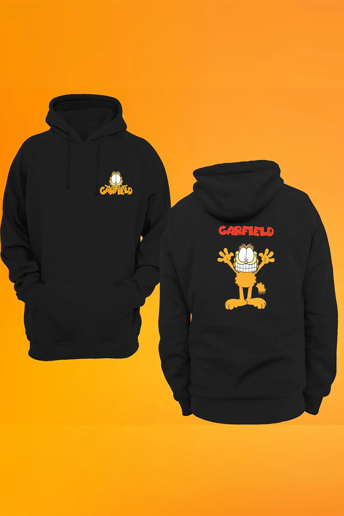 Garfield Baskılı Fermuarsız Kapüşonlu Sweatshirt