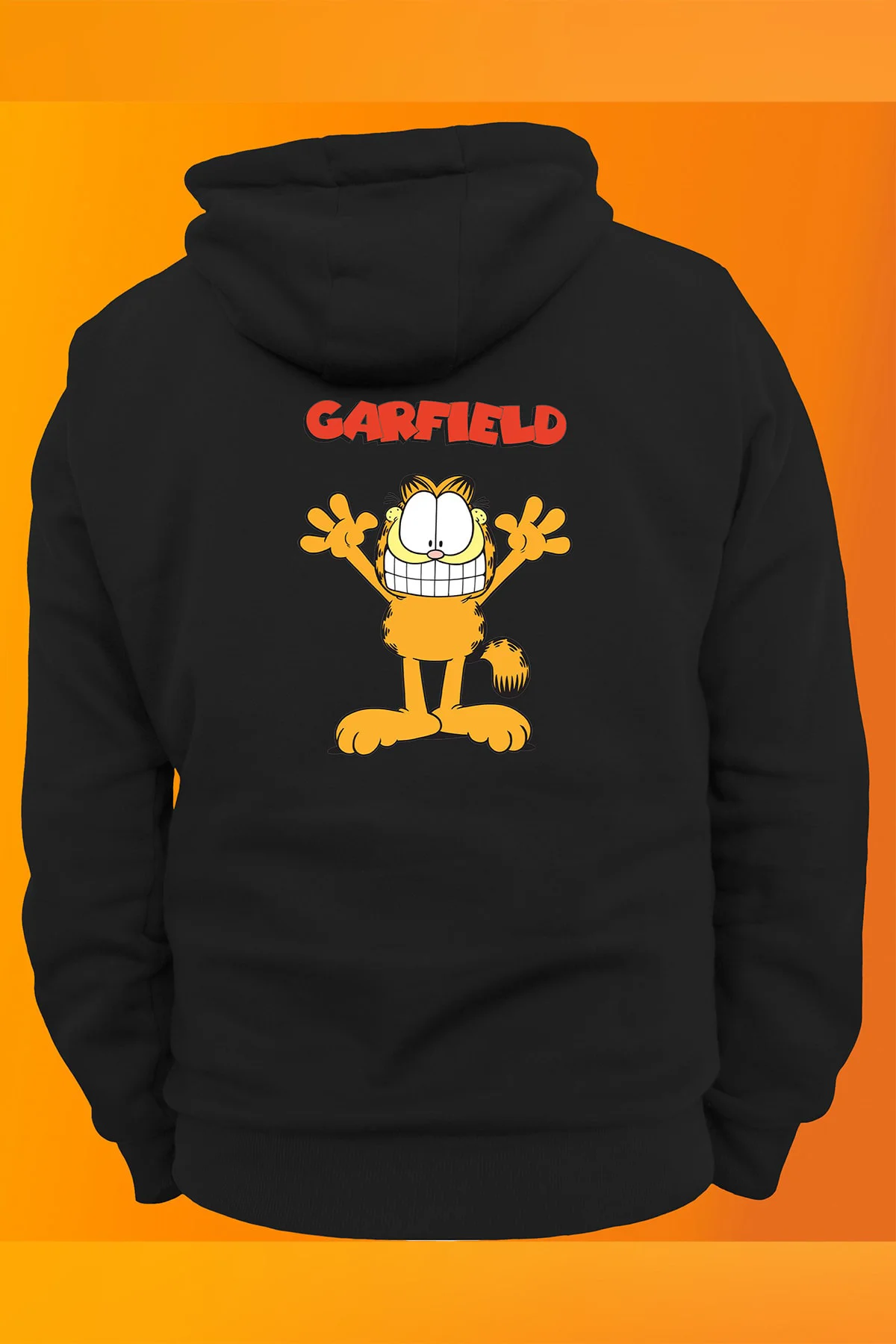 Garfield Baskılı Fermuarsız Kapüşonlu Sweatshirt