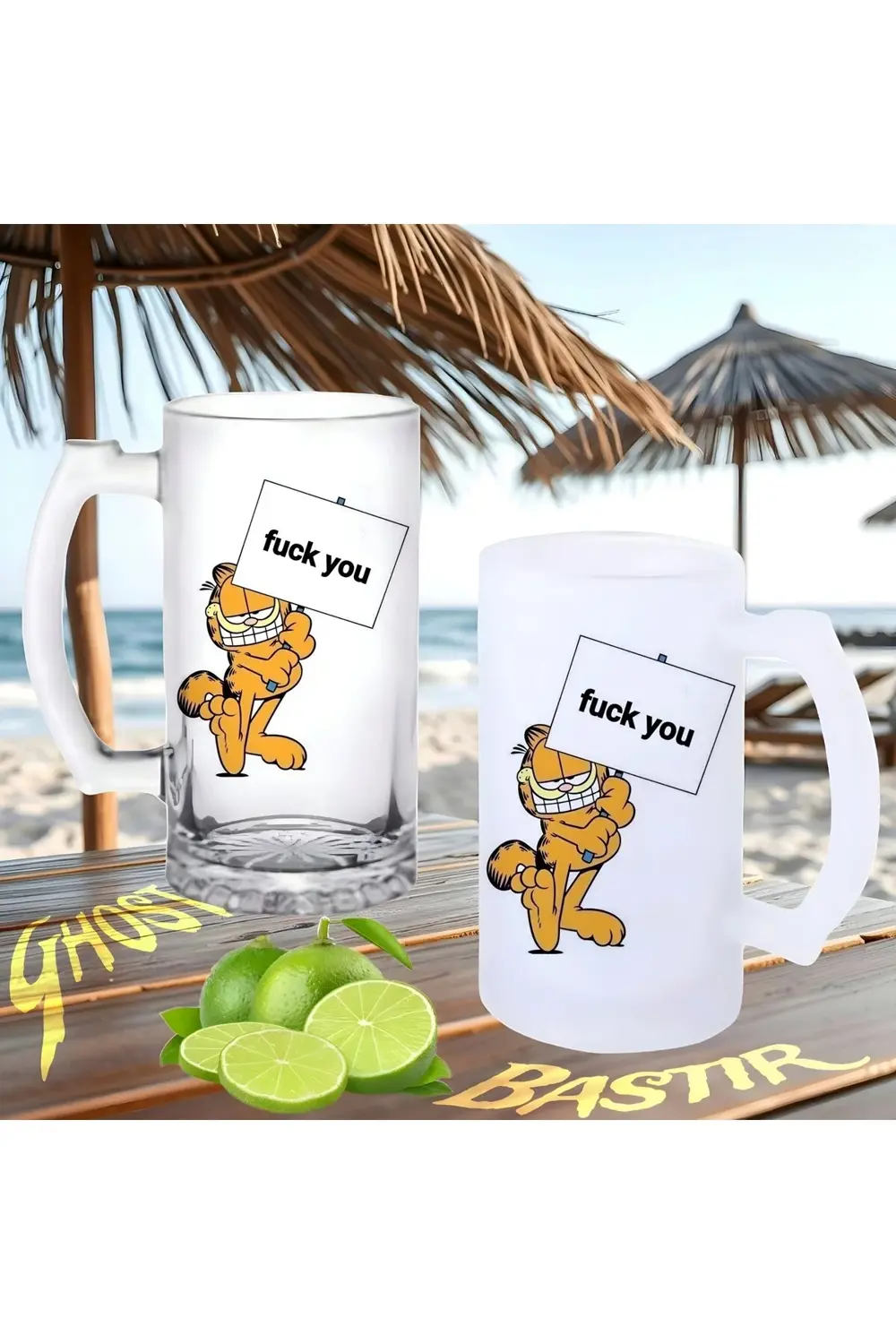 Garfield buzlu ya da buzsuz bira bardağı