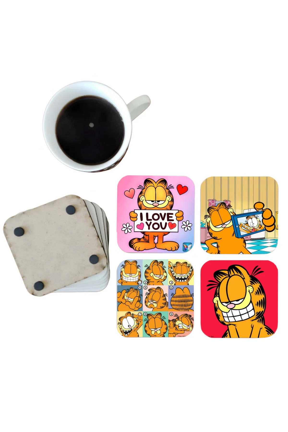 Garfield Dekoratif Ahşap Bardak Altlığı Seti 0111