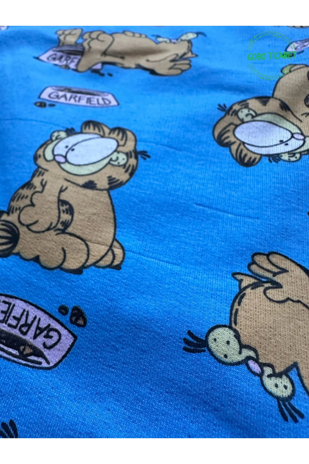 Garfield Desenli Mavi Kedi Köpek Kıyafeti Elbisesi Siyah Kollu Garfield Desenli Mavi Kedi Köpek Kıyafeti Elbisesi Siyah Kollu