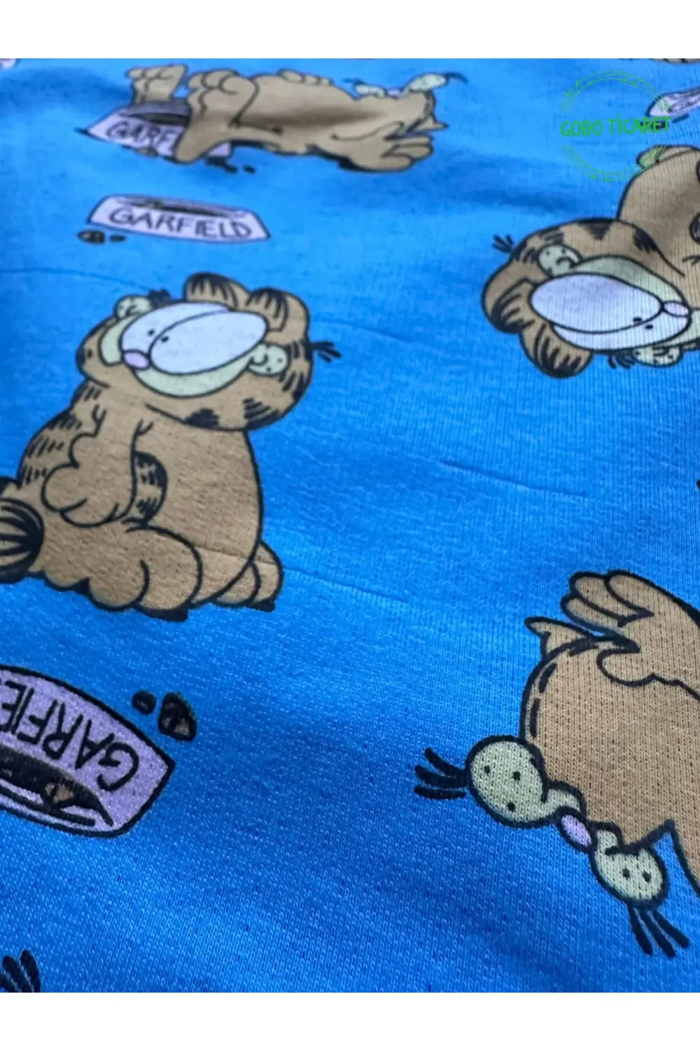 Garfield Desenli Mavi Kedi Köpek Kıyafeti Elbisesi Siyah Kollu