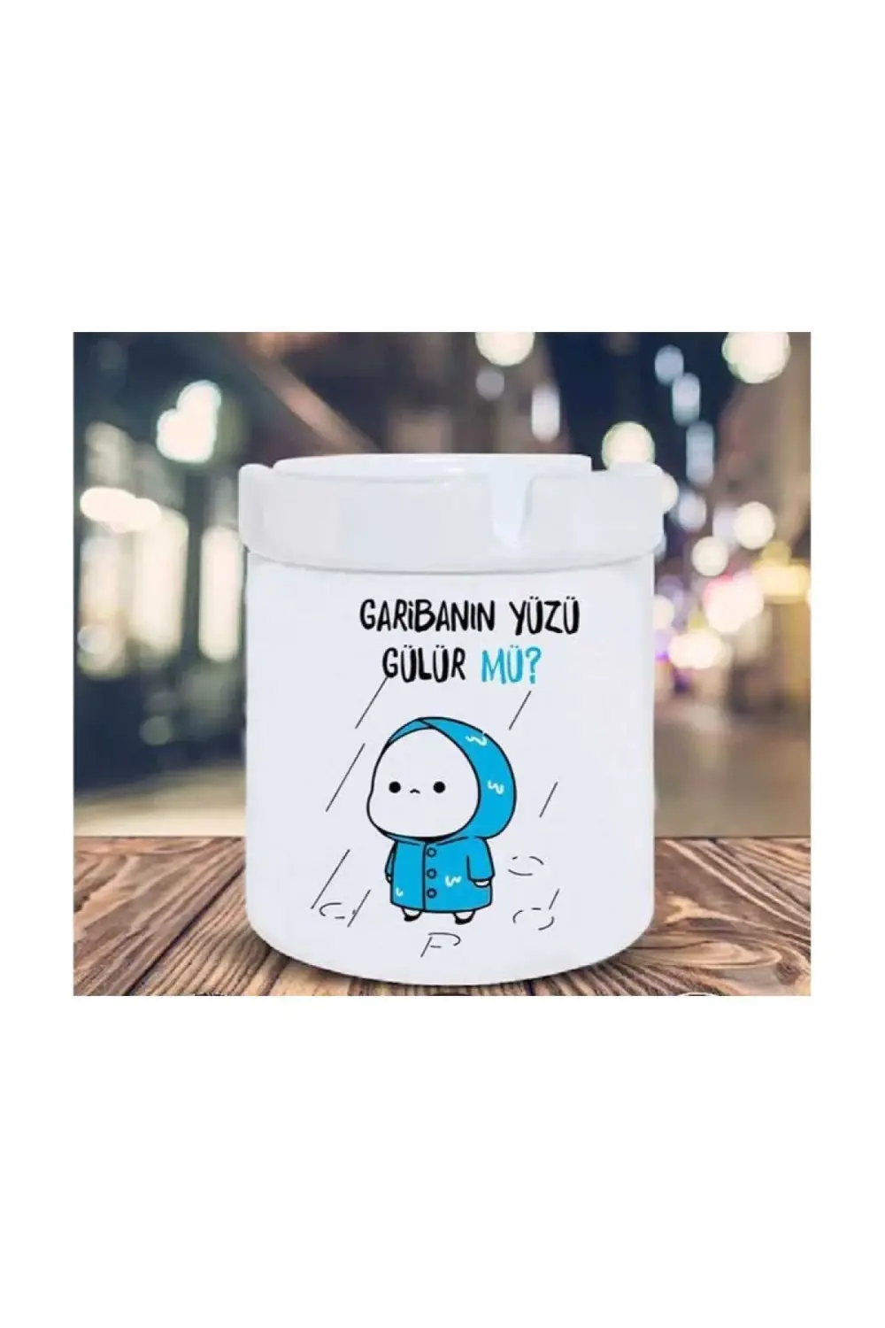 Garibanın Yüzü Gülür Mü Mavi Seramik Küllük