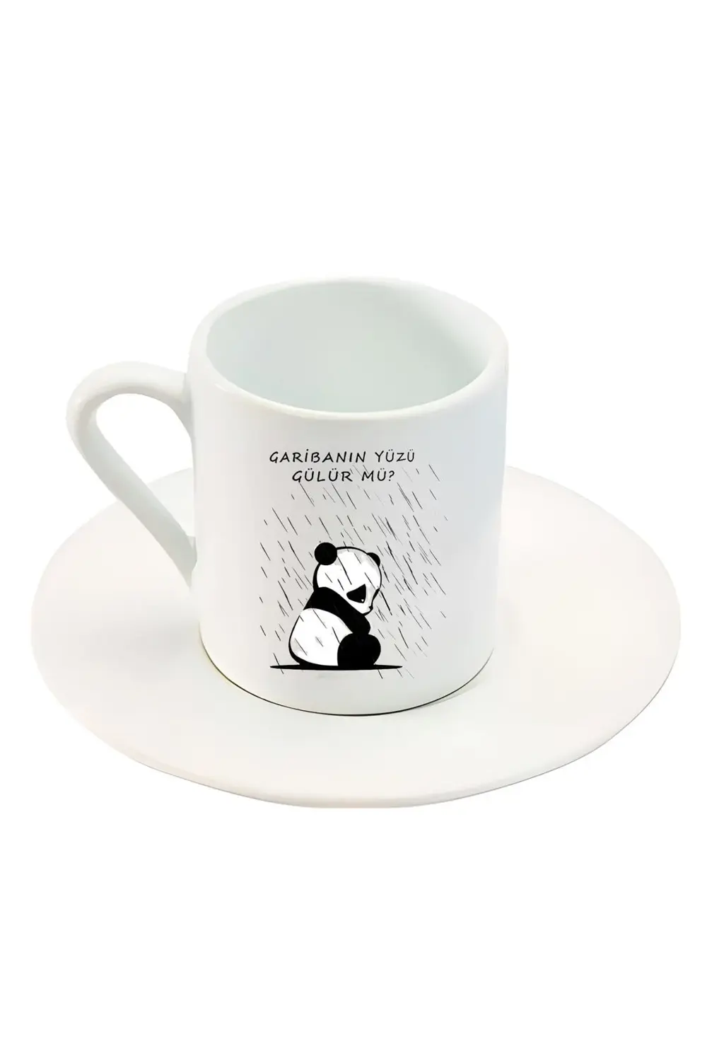 Garibanın Yüzü Gülür Mü ? Yazılı Panda Baskılı Türk Kahve Fincanı