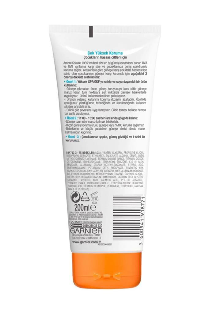 Garnier  Ambre Solaire Çocuk Koruyucu Güneş Sütü Spf50+ 200 Ml