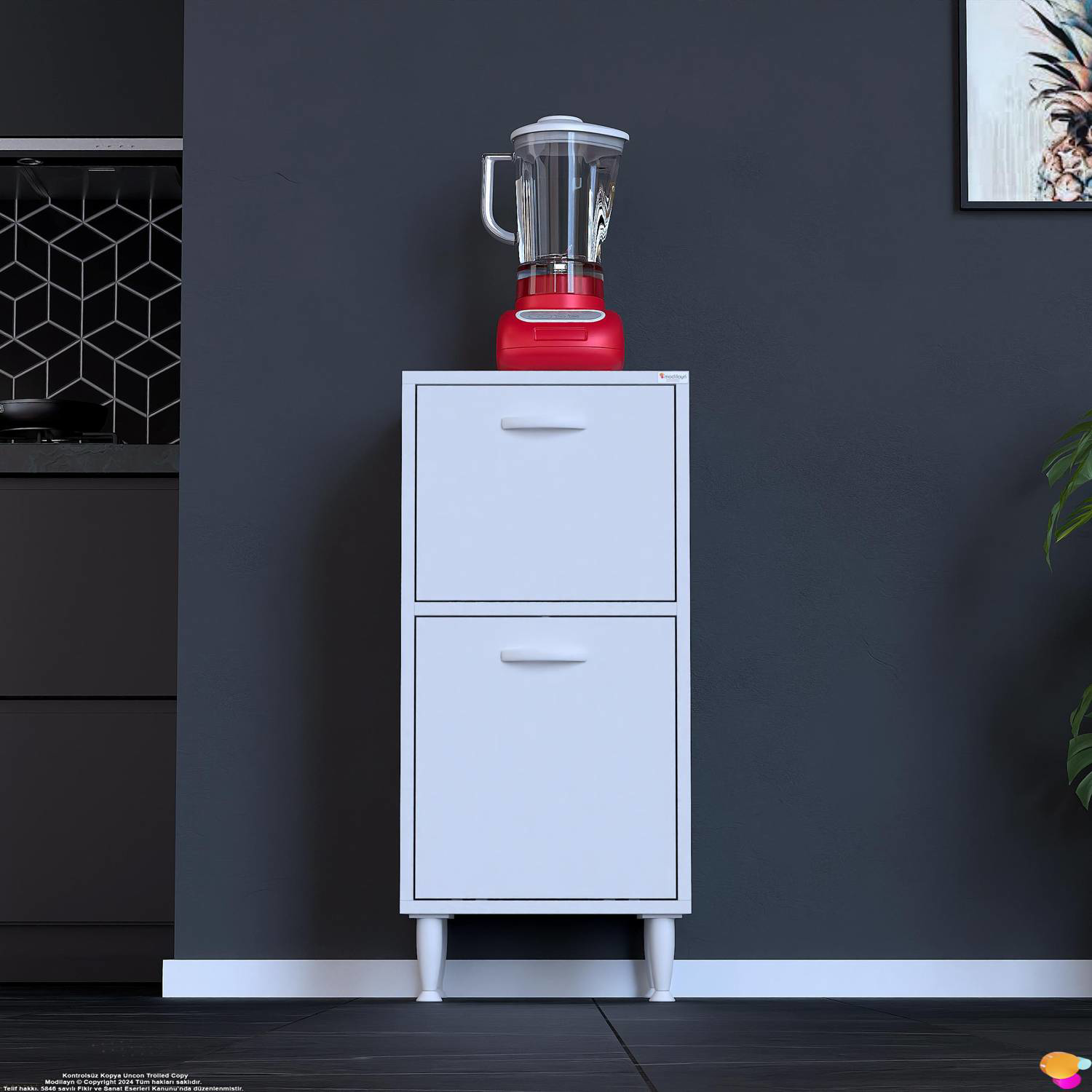 Gaye Çok Amaçlı 2 Kapaklı Dolap 40x87x32 cm Banyo Mutfak Çocuk Od - Görsel 3