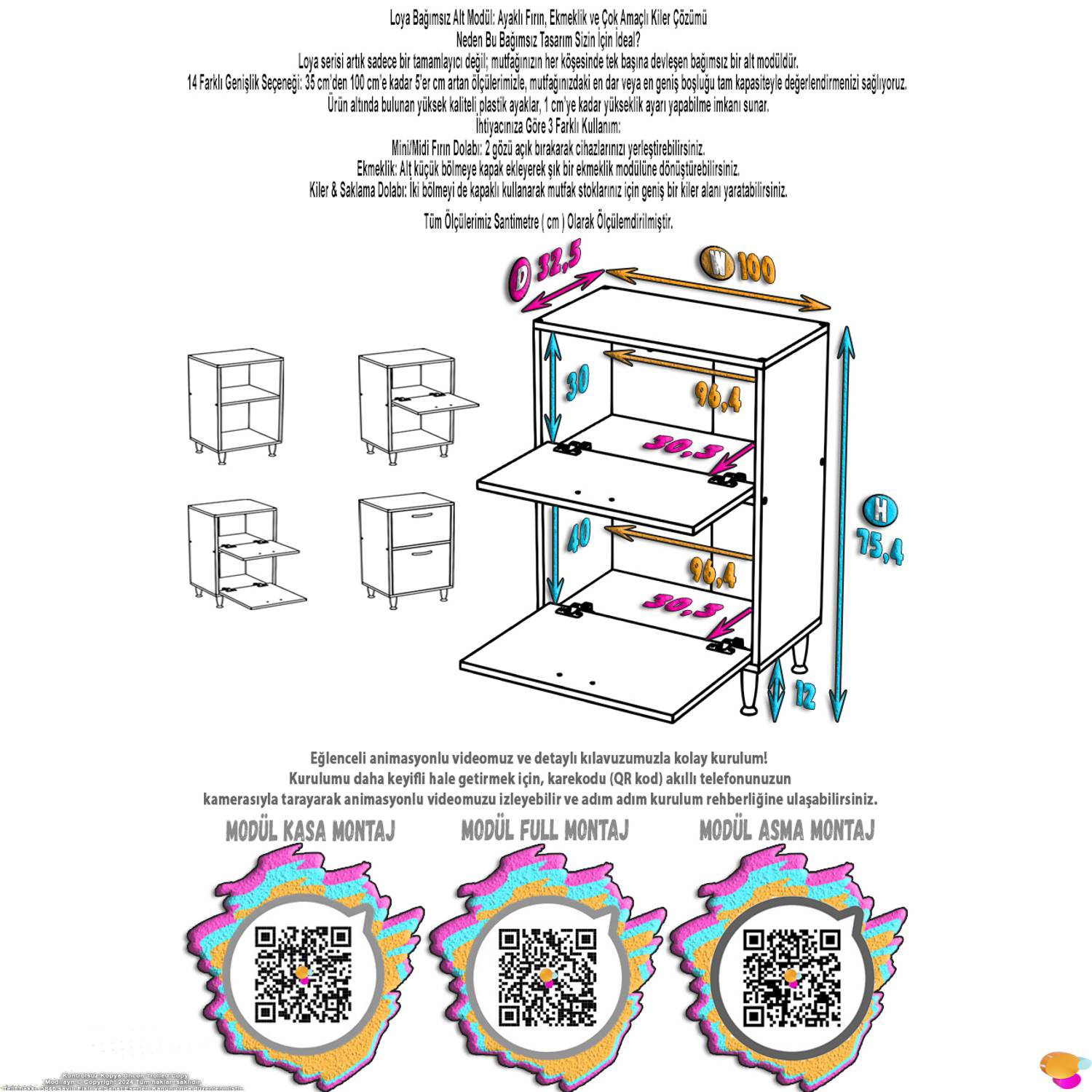 Gaye Çok Amaçlı 2 Kapaklı Dolap 100x87x32 cm Banyo Mutfak Çocuk O Gaye Çok Amaçlı 2 Kapaklı Dolap 100x87x32 cm Banyo Mutfak Çocuk O - Görsel 2