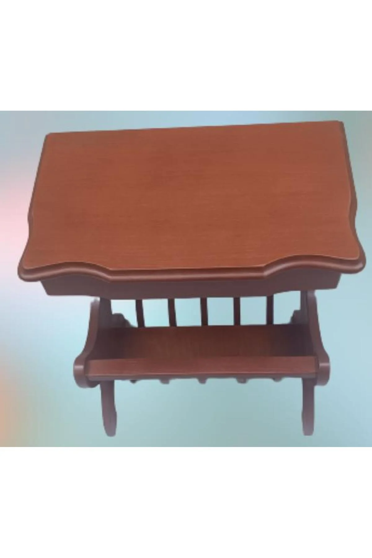 Gazete 12600 Sehpa Model Kayın MDF Torna tabla Parlak Ceviz Boya Tutmalık El Yapı - Görsel 4