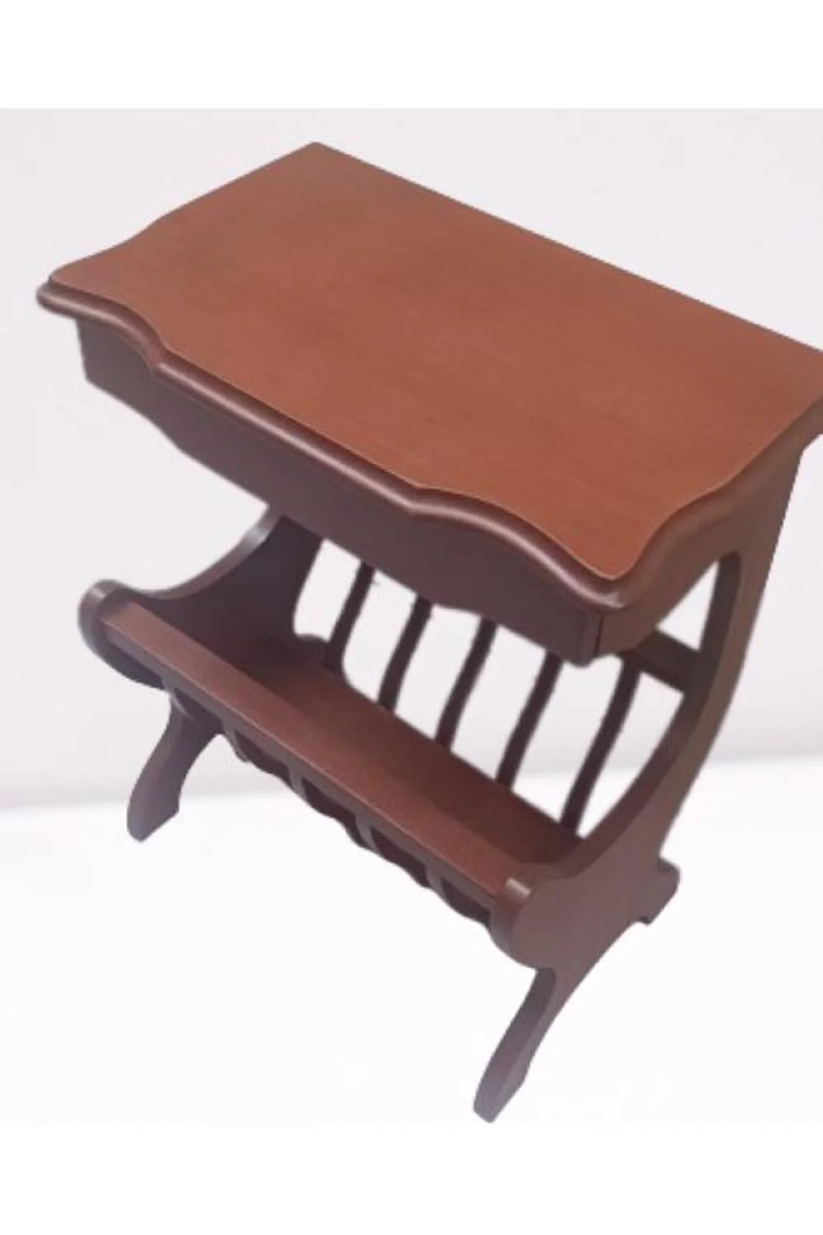 Gazete 12600 Sehpa Model Kayın MDF Torna tabla Parlak Ceviz Boya Tutmalık El Yapı - Görsel 3