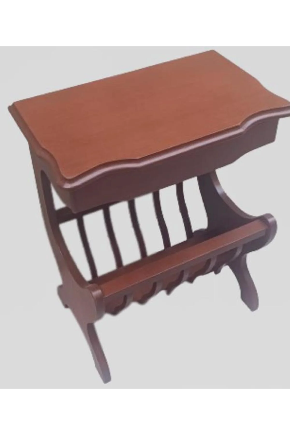 Gazete 12600 Sehpa Model Kayın MDF Torna tabla Parlak Ceviz Boya Tutmalık El Yapı - Görsel 2