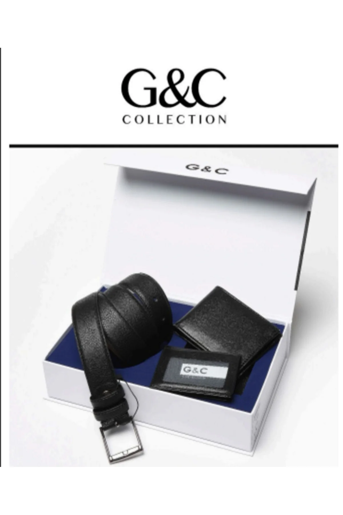 GC 515 Erkek Siyah Kemer Cüzdan Hediyelik ve Çeyiz Seti Üçlü