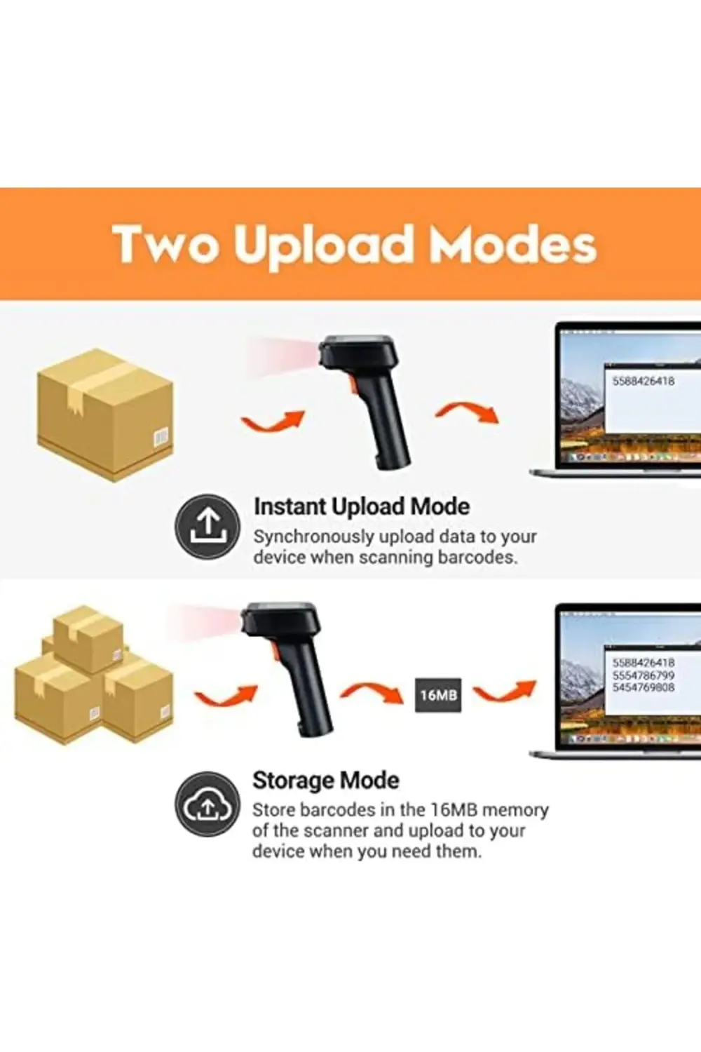 GÇAVM 2D barkod tarayıcı, kablosuz, Bluetooth QR kod tarayıcı, za