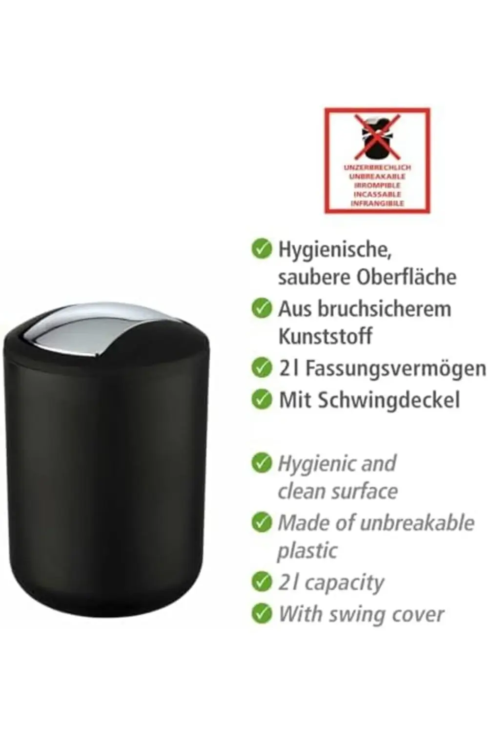 GÇAVM Salıncaklı Kapaklı Çöp Kovası Brezilya S Siyah 2 Kırılmaz S