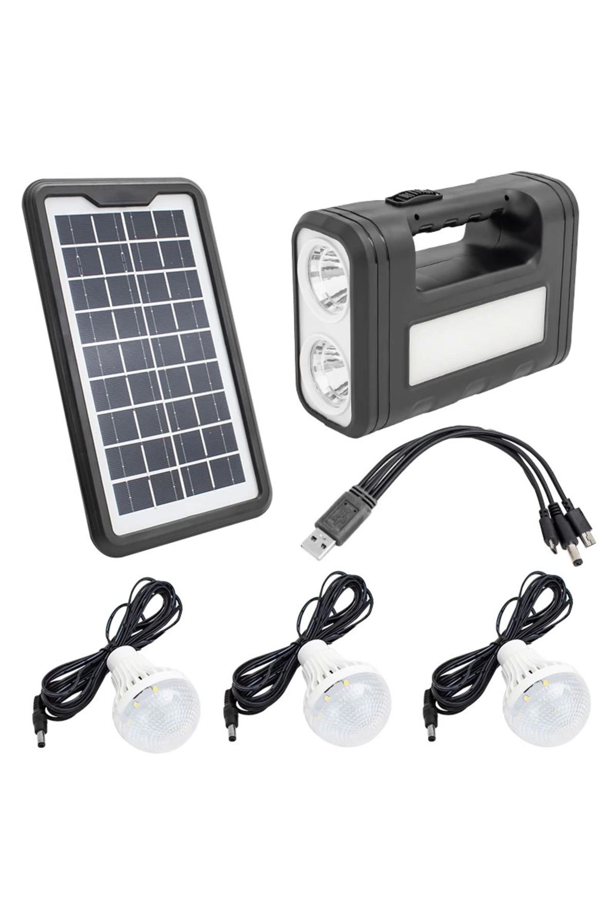 Gd-8017s Panelli Solar Lamba 3 Ampullü Set Akülü Solar Işıldak Fe